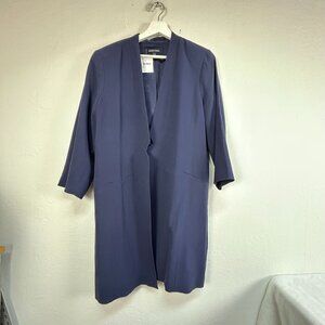 Eileen Fisher Womens Open Front Silk Georgette Crepe Long Jacket Large Navy New